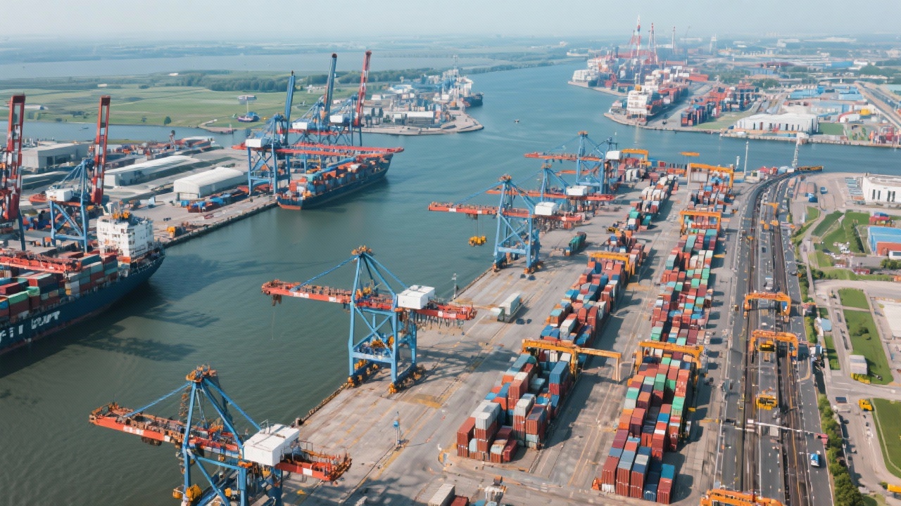 Aerial view of Port of Rotterdam container terminals, cranes and multimodal transport links demonstrating high-volume import coordination for Netherlands based supply chains.
