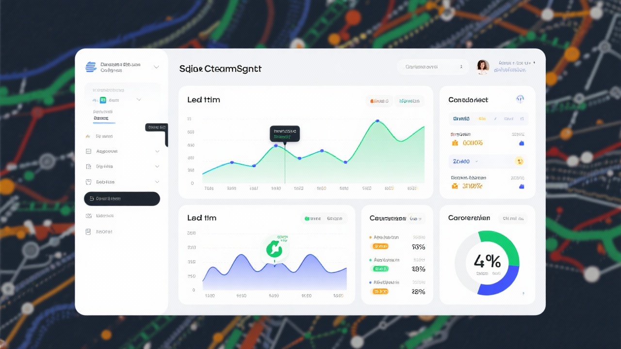 Digital supply chain dashboard showing lead time trends, carbon footprint indicators and carrier performance scores to evaluate resilience of Dutch export networks.
